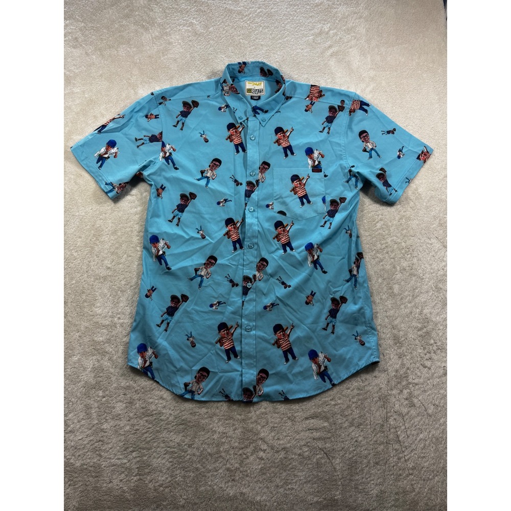 RSVLTS Mens The Sandlot Kunuflex Character Print Blue Button Down Shirt Large